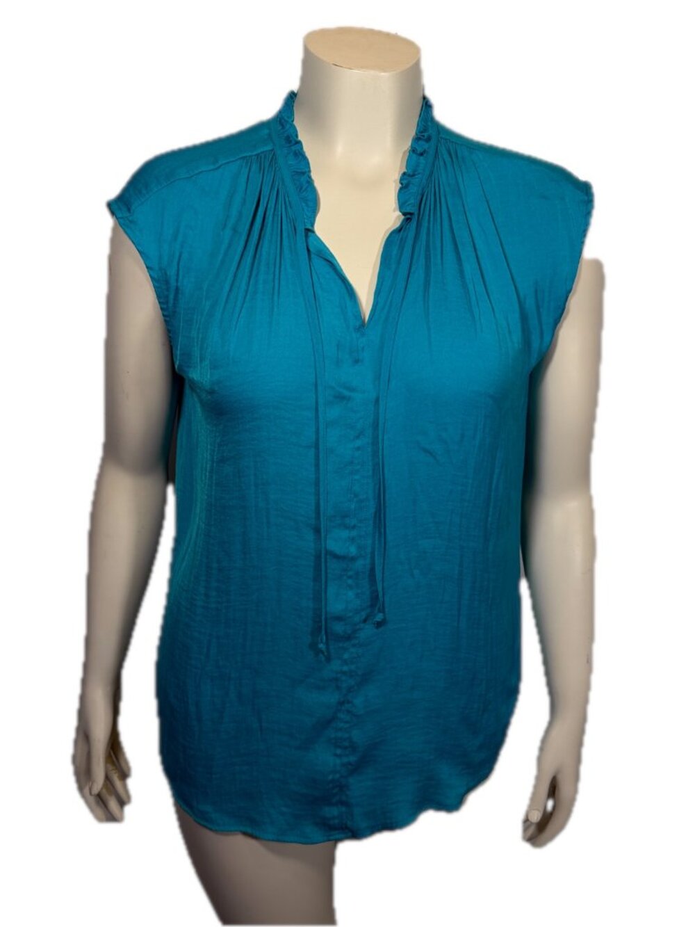 Rachel Rachel Roy Women's Cap Sleeve V-Neck Blouse M Teal Polyester